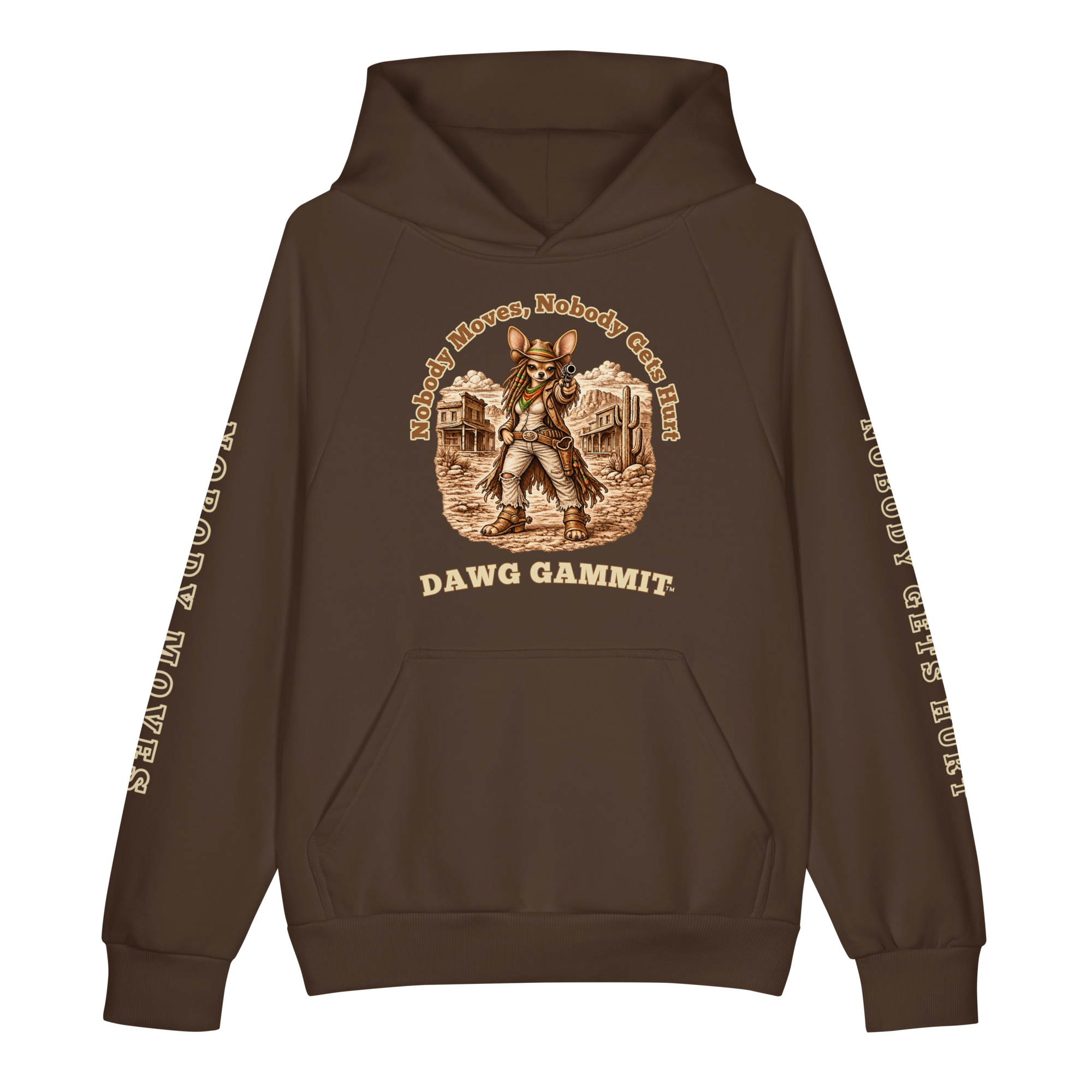 Original brown DAWG GAMMIT Chihuahua outlaw hoodie product mockup